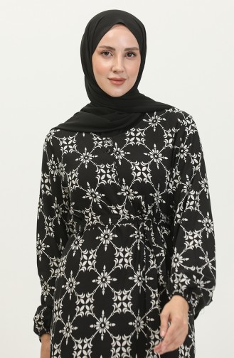 فستان فيسكوز منقوش مقاس كبير  4588G-02 أسود 4588G-02