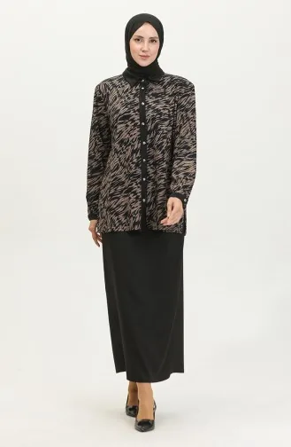 Large Size Patterned Shirt 3605A-01 Mink Navy Blue 3605A-01