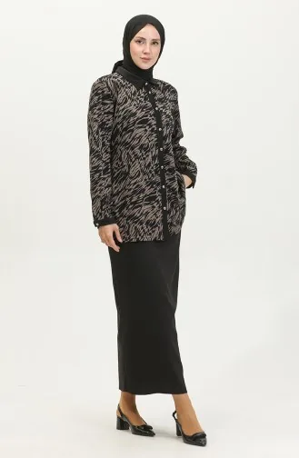 Large Size Patterned Shirt 3605A-01 Mink Navy Blue 3605A-01
