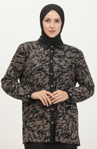 Large Size Patterned Shirt 3605A-01 Mink Navy Blue 3605A-01