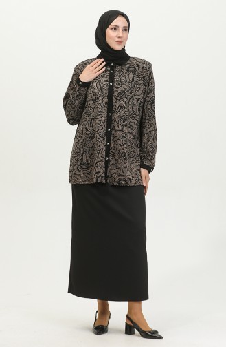 Large Size Patterned Shirt 3605E-01 Mink 3605E-01