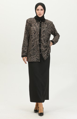 Large Size Patterned Shirt 3605E-01 Mink 3605E-01