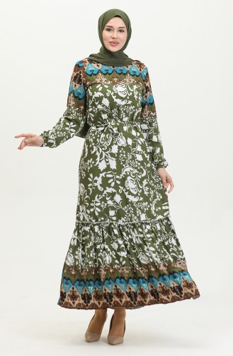 Alisa Volantkleid Aus Viskose Mit Gürtel 4599E-01 Khaki 4599E-01