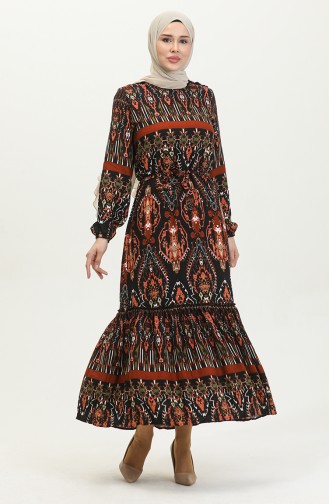 Robe Viscose à Volants Et Ceinturée Alisa 4599D-02 Carreau 4599D-02