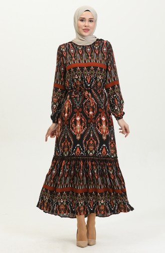 Robe Viscose à Volants Et Ceinturée Alisa 4599D-02 Carreau 4599D-02