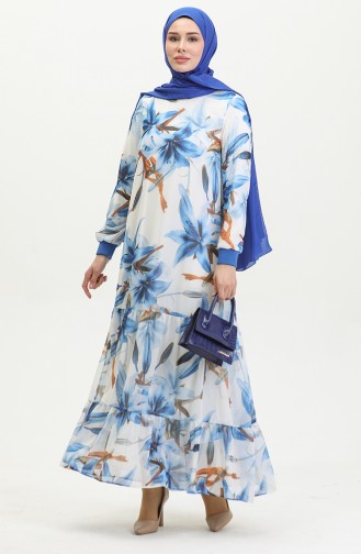 Plus Size Gemustertes Kleid Blau 7834 1123