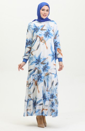 Plus Size Gemustertes Kleid Blau 7834 1123
