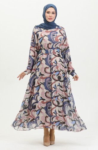 Plus-Size-Plisseekleid Blau 7824 1195