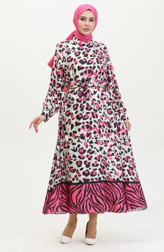 Plus Size Patterned Satin Dress Pink 7815 1020