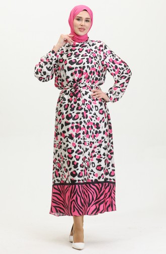 Plus Size Patterned Satin Dress Pink 7815 1020