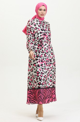 Plus Size Patterned Satin Dress Pink 7815 1020