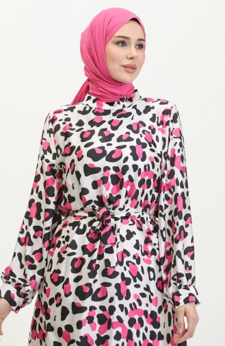 Plus Size Patterned Satin Dress Pink 7815 1020