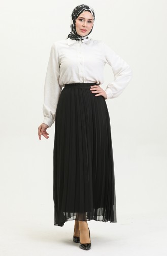 Grote Maten Geplooide Chiffon Rok Zwart 4325 1226