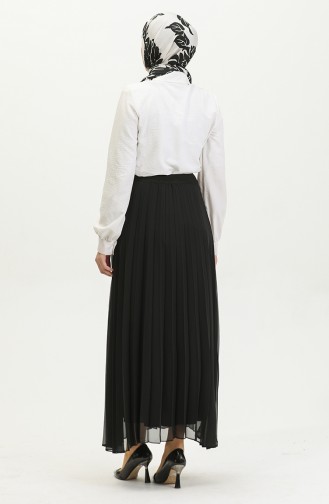 Grote Maten Geplooide Chiffon Rok Zwart 4325 1226