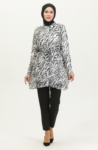 Large Size Zebra Patterned Tunic Black T1658 1043