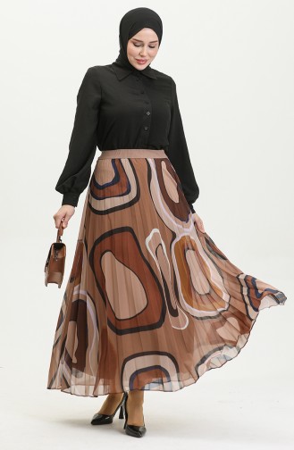 Plus Size Pleated Skirt Brown 4325 1220