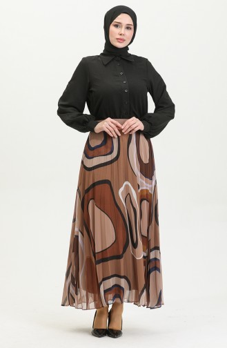 Plus Size Pleated Skirt Brown 4325 1220