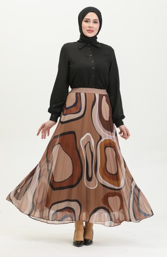 Plus Size Pleated Skirt Brown 4325 1220