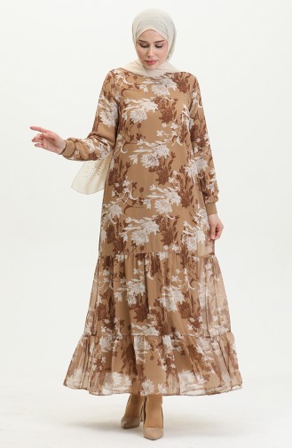 Gemustertes Kleid In Großen Größen Braun 7834 1119