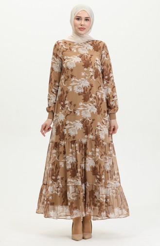 Gemustertes Kleid In Großen Größen Braun 7834 1119