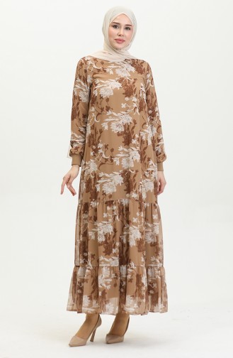 Gemustertes Kleid In Großen Größen Braun 7834 1119