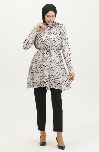 Large Size Zebra Patterned Tunic Beige T1658 1044