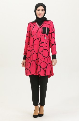 Stone Detailed Patterned Tunic Fuchsia G3050 1100