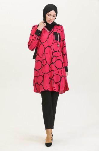 Stone Detailed Patterned Tunic Fuchsia G3050 1100