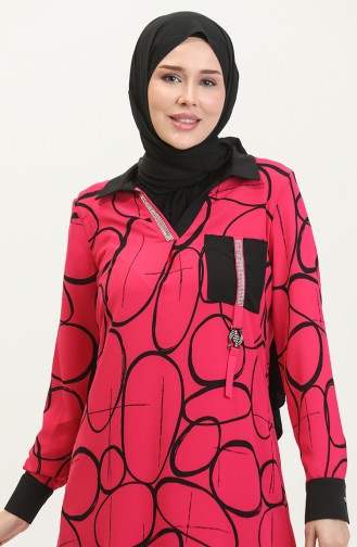 Stone Detailed Patterned Tunic Fuchsia G3050 1100