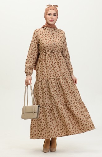 Robe à Motifs Fleurs 0402-03 Marron 0402-03