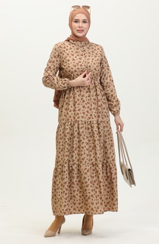 Robe à Motifs Fleurs 0402-03 Marron 0402-03