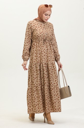 Robe à Motifs Fleurs 0402-03 Marron 0402-03
