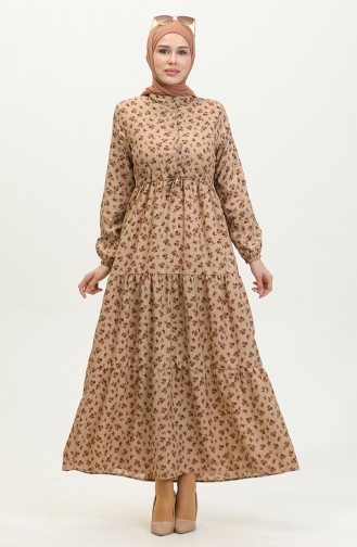 Robe à Motifs Fleurs 0402-03 Marron 0402-03
