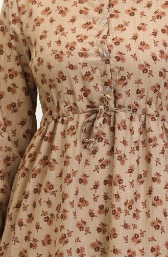 Robe à Motifs Fleurs 0402-03 Marron 0402-03