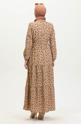 Robe à Motifs Fleurs 0402-03 Marron 0402-03