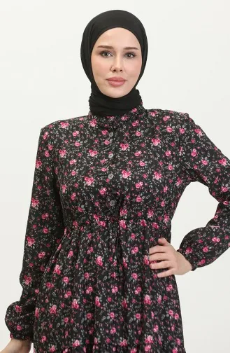 فستان بنقش أزهار 0401-01 أسود 0401-01