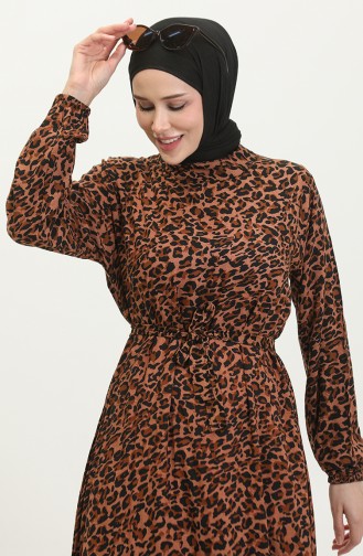 Kleid Mit Gürtel Und Leopardenmuster 0403-01 Braun Schwarz 0403-01