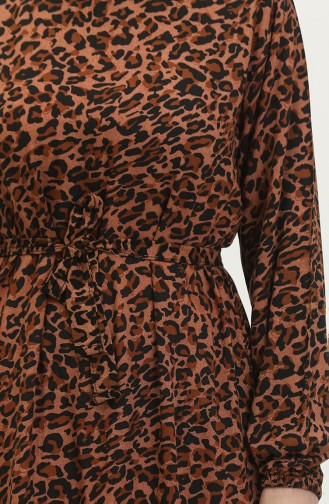 Kleid Mit Gürtel Und Leopardenmuster 0403-01 Braun Schwarz 0403-01