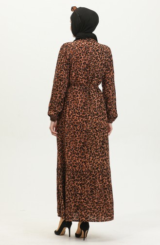Kleid Mit Gürtel Und Leopardenmuster 0403-01 Braun Schwarz 0403-01