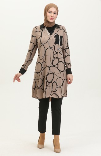 Stone Detailed Patterned Tunic Mink G3050 1095