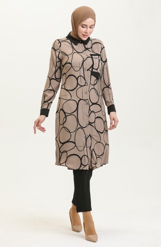 Lace Detailed Patterned Tunic Mink G3087 1101