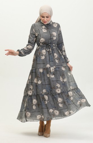 Robe Mousseline à Motifs 81833-06 Gris 81833-06