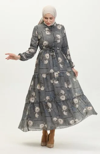 Patterned Chiffon Dress 81833-06 Gray 81833-06