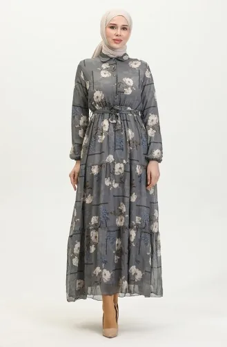 Patterned Chiffon Dress 81833-06 Gray 81833-06