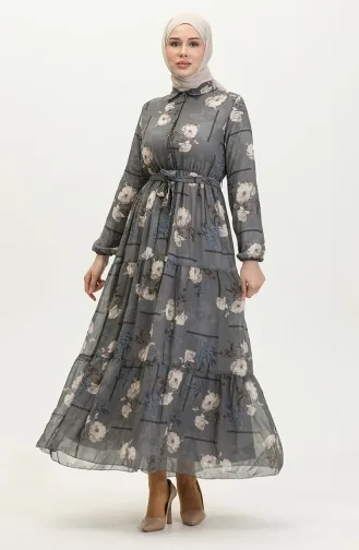 Patterned Chiffon Dress 81833-06 Gray 81833-06