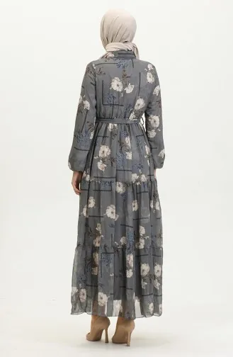 Patterned Chiffon Dress 81833-06 Gray 81833-06