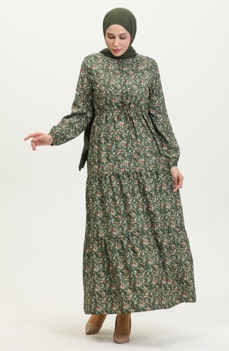 Robe à Motifs Roses 0401-03 Khaki 0401-03