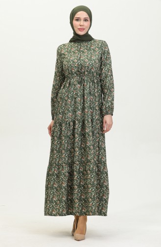 Robe à Motifs Roses 0401-03 Khaki 0401-03