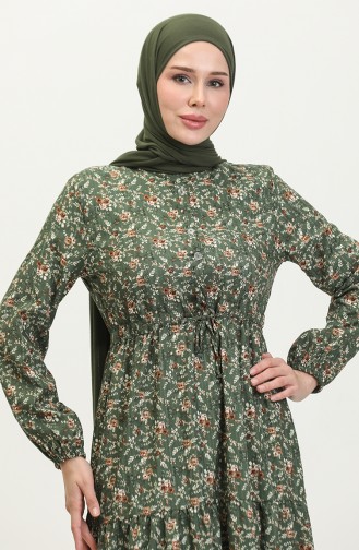 Robe à Motifs Roses 0401-03 Khaki 0401-03
