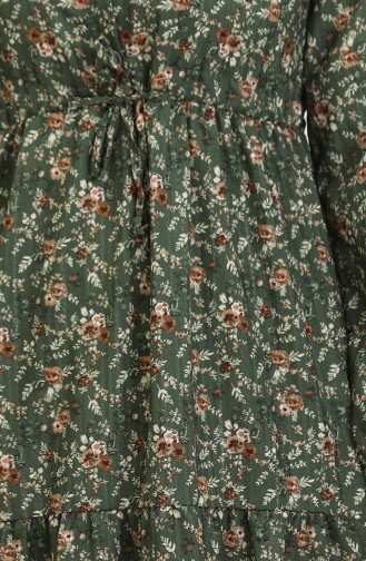 Robe à Motifs Roses 0401-03 Khaki 0401-03
